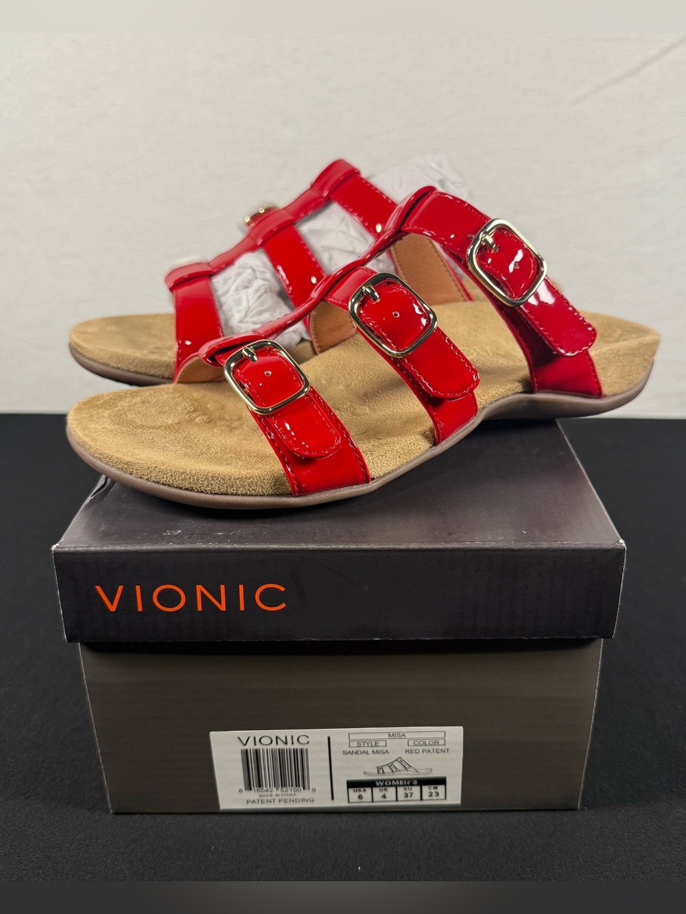 Vionic - Misa Red Patent Strappy Comfort Slide Sandal  NIB Size 6 MSRP $60